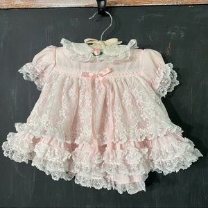 Vtg Sweet Treats Baby Girl Full Circle Pageant Dress Easter Pink White Lace